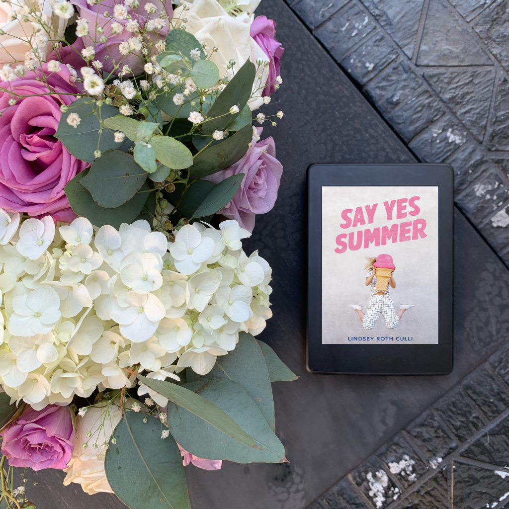 Say Yes Summer ebook on Kindle with hydrangea and roses