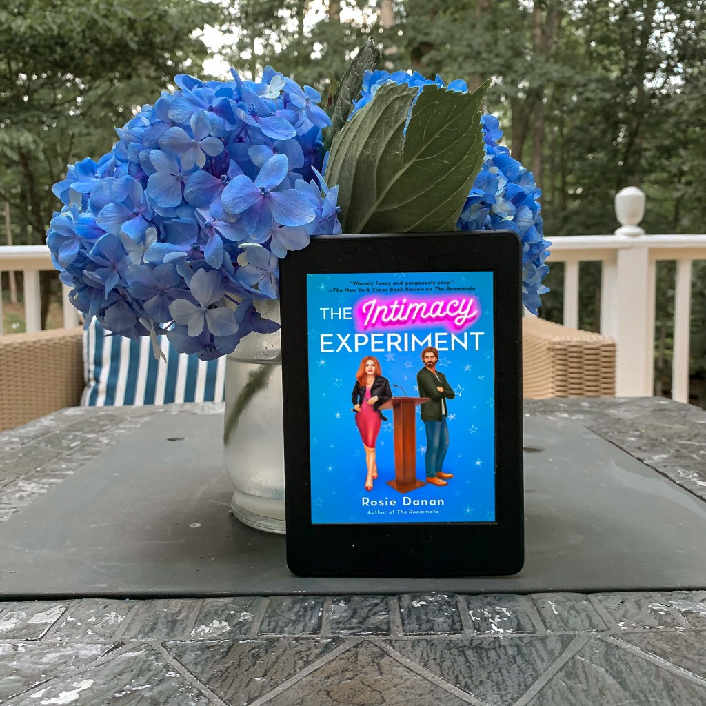 The Intimacy Experiment by Rosie Danan ebook on Kindle with blue hydrangeas